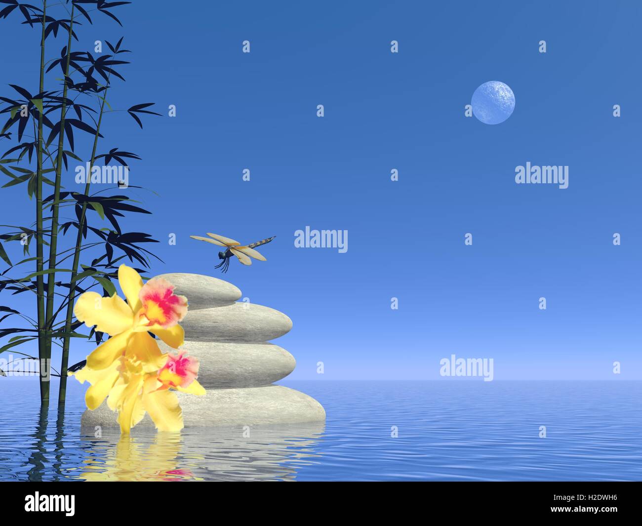 Zen white stones - 3D render Stock Photo