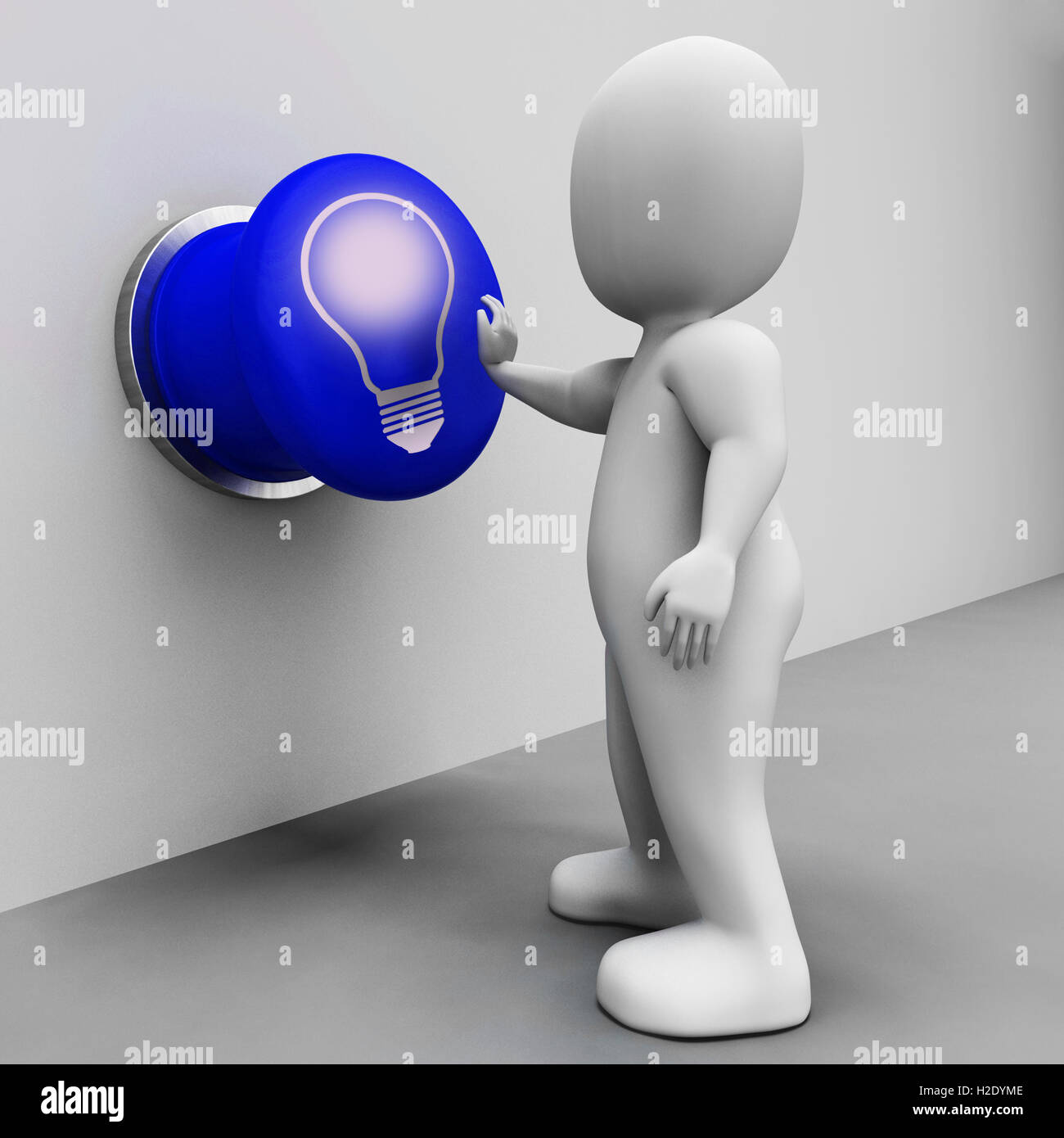 Light Bulb Button Shows Lit Up Or Bright Idea Stock Photo