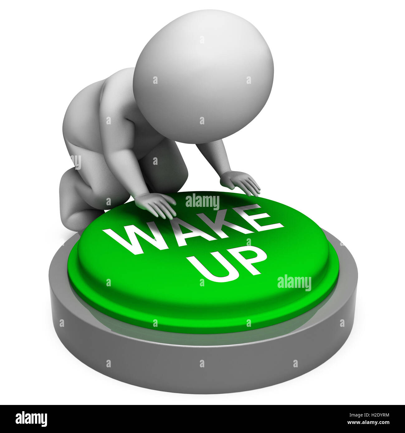 Wake Up Button Shows Alarm And Rising Stock Photo