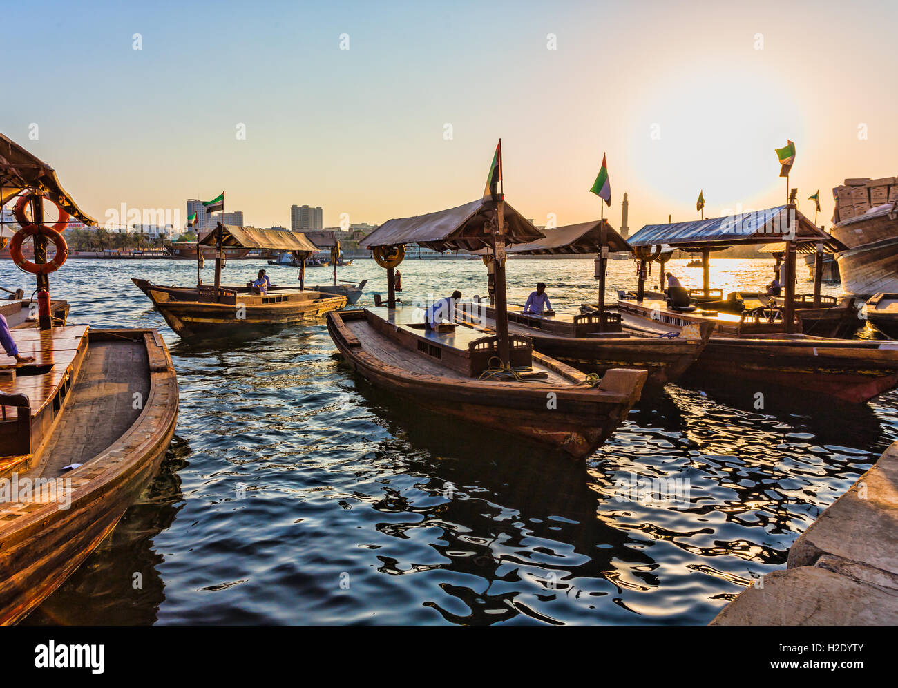 Boats on the Bay Creek in Dubai, UAE Stock Photo