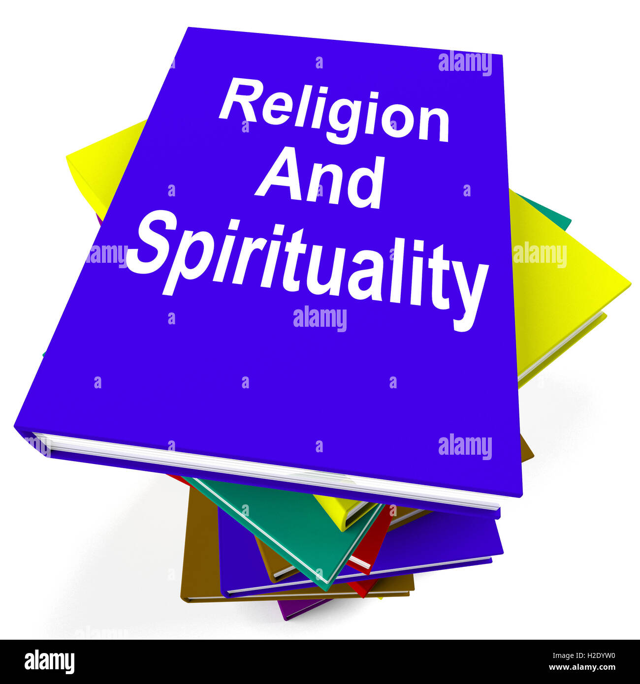 Religion And Spirituality Book Stack Shows Religious Spiritual B Stock Photo