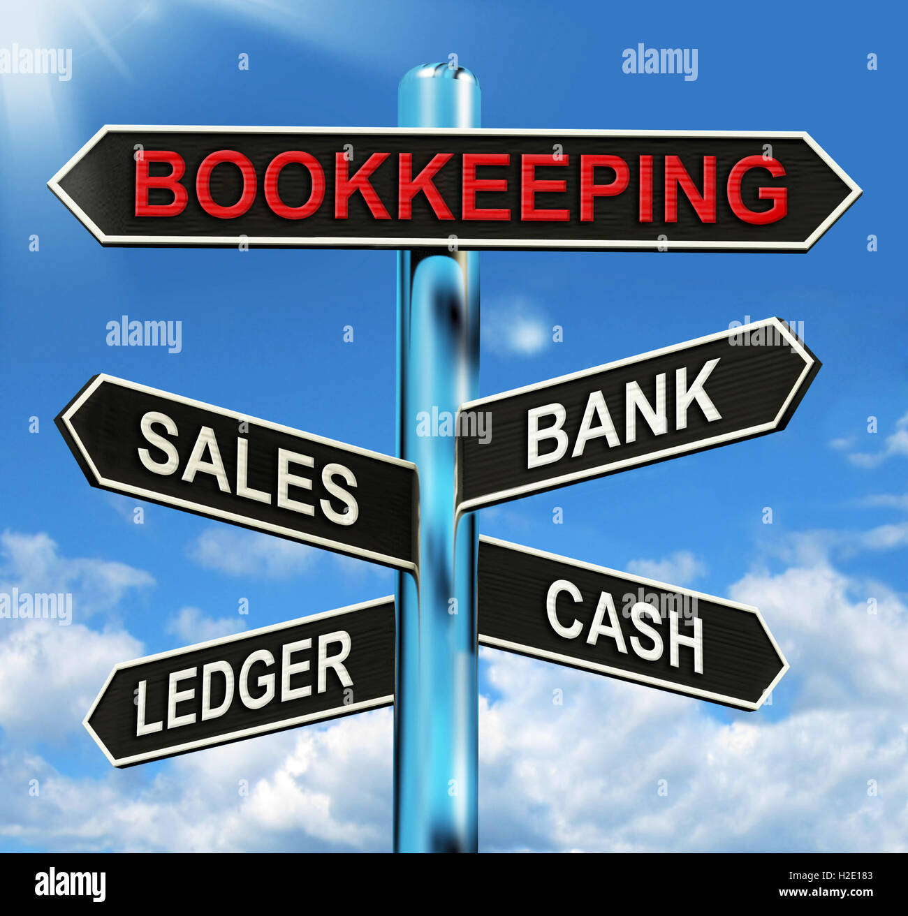 Bookkeeping Sign Means Sales Ledger Bank And Cash Stock Photo