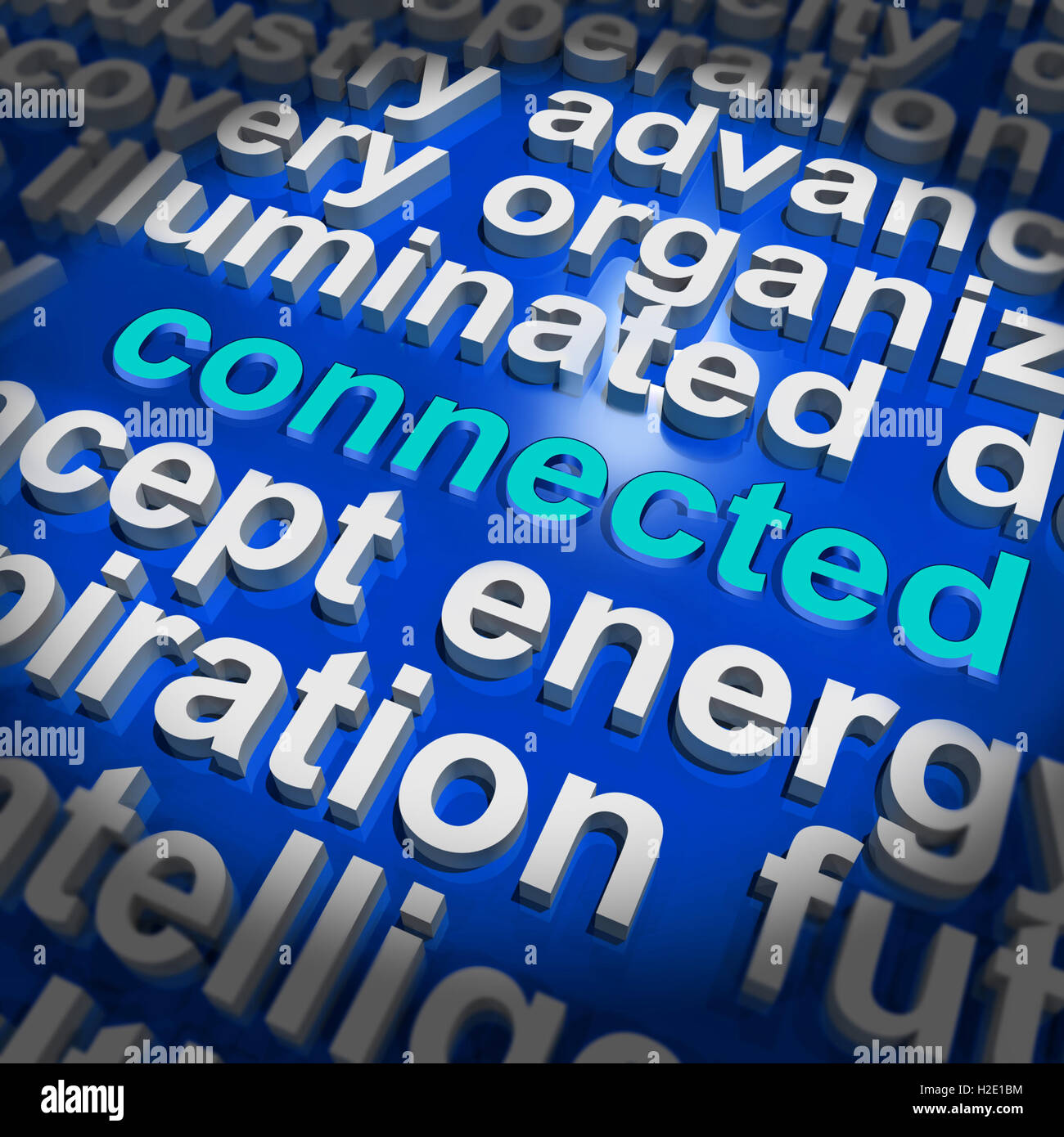 Connected Word Cloud Shows Communications And Connections Stock Photo