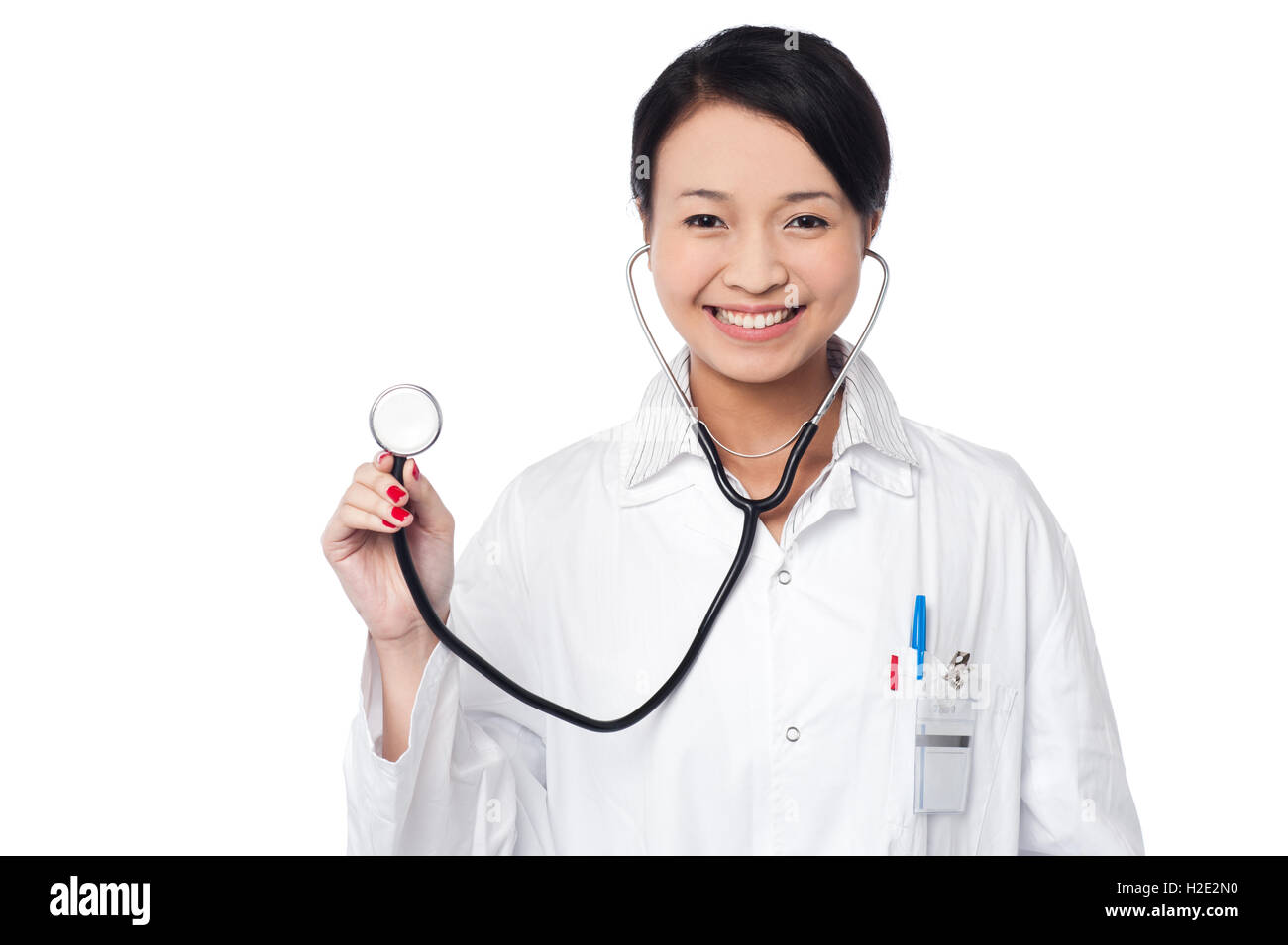 Female physician posing with stethoscope Stock Photo - Alamy