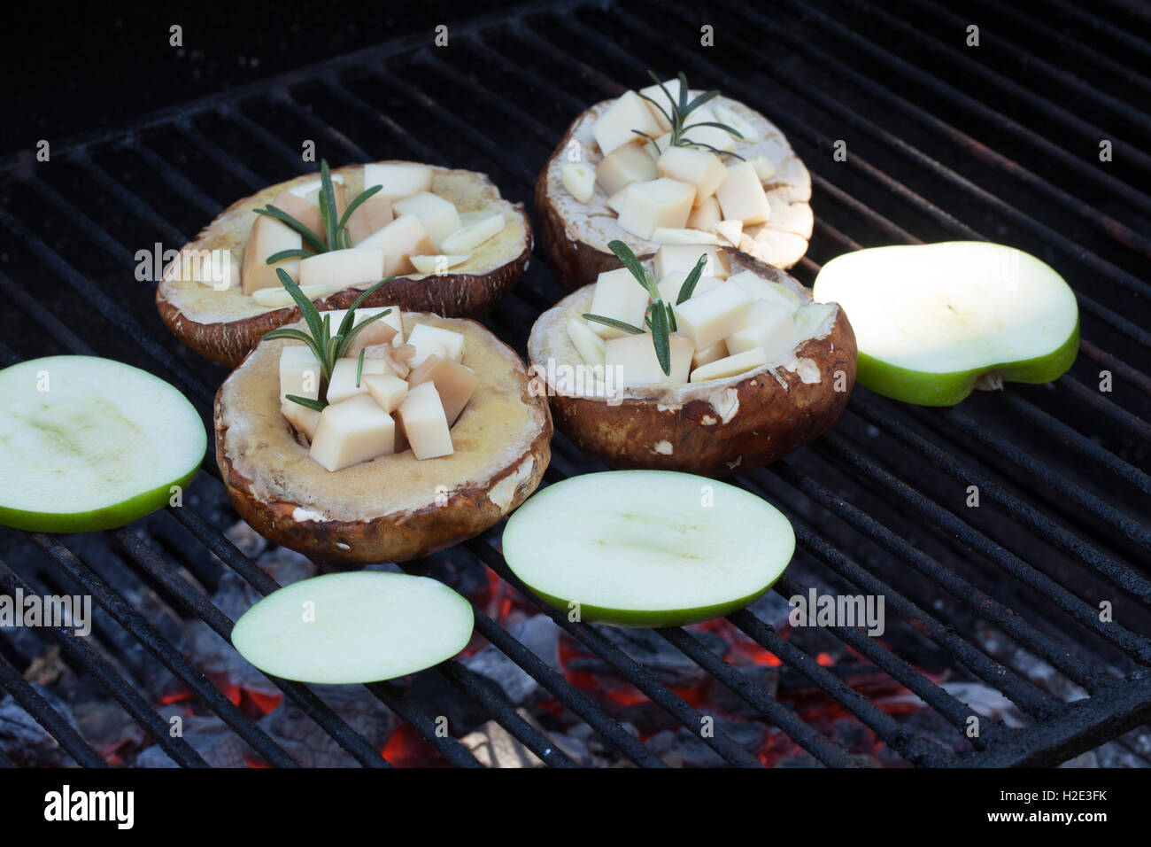Porcini Filled With Cheese On Hot Grill Stock Photo Alamy