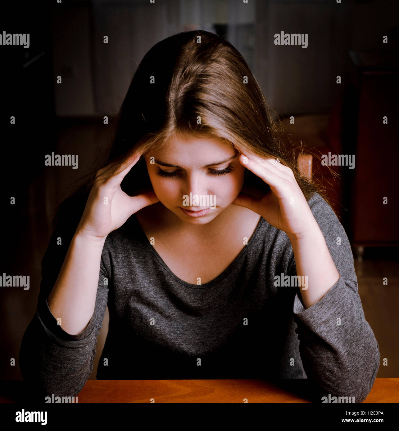girl with an headache or depressed Stock Photo