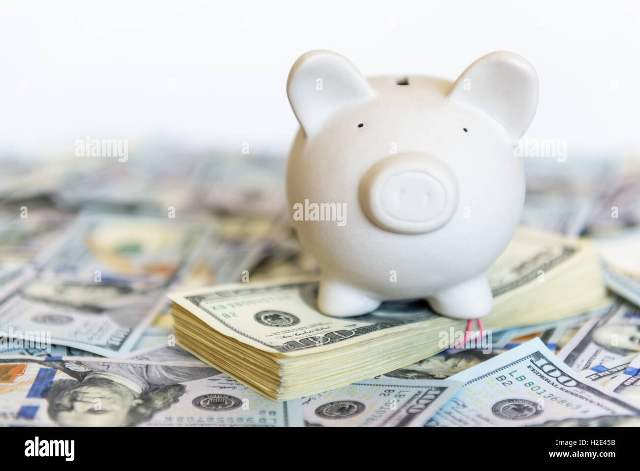 pig money box and cash Stock Photo