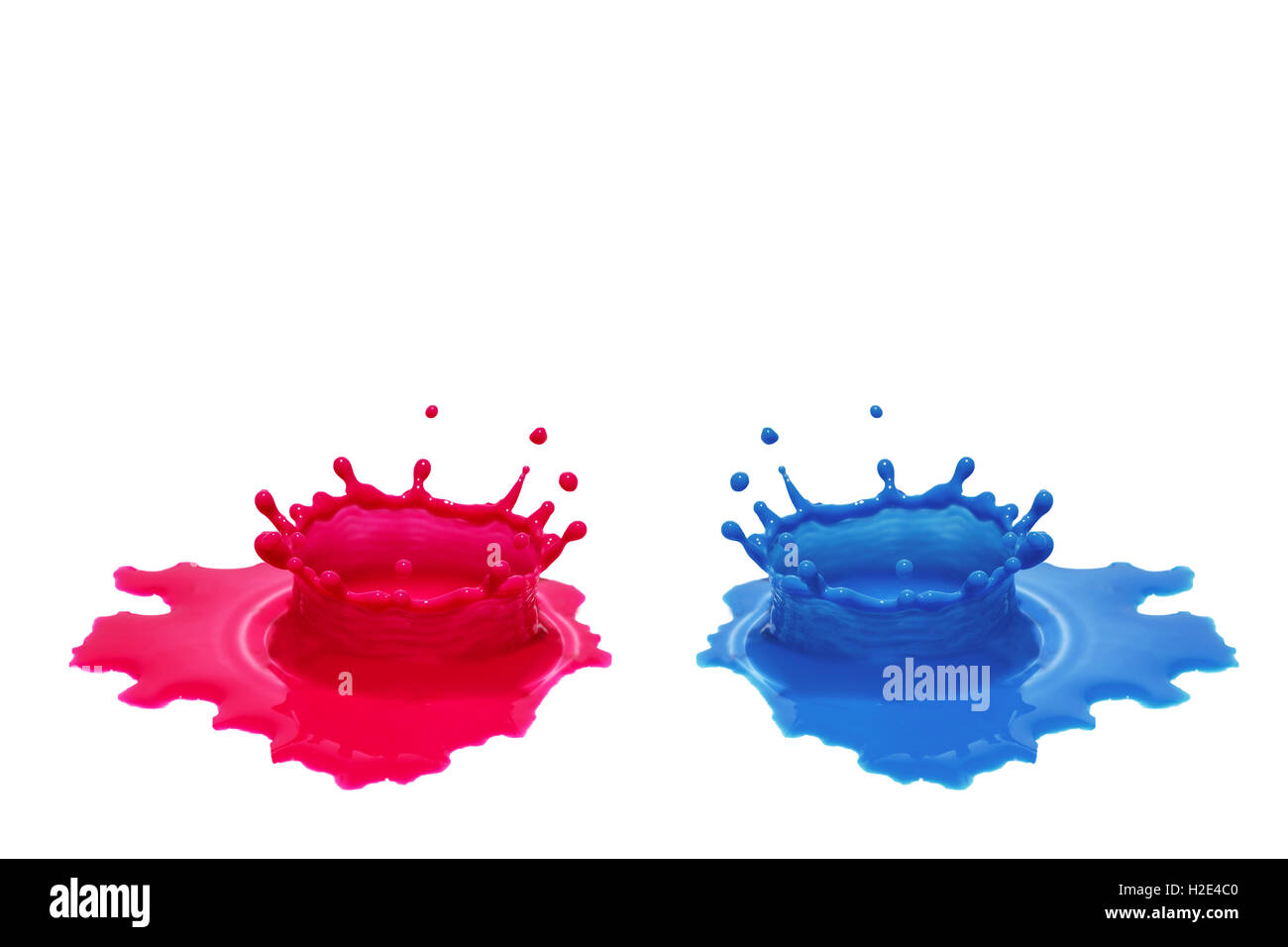 Red and blue color water splash against each other on a isolated white