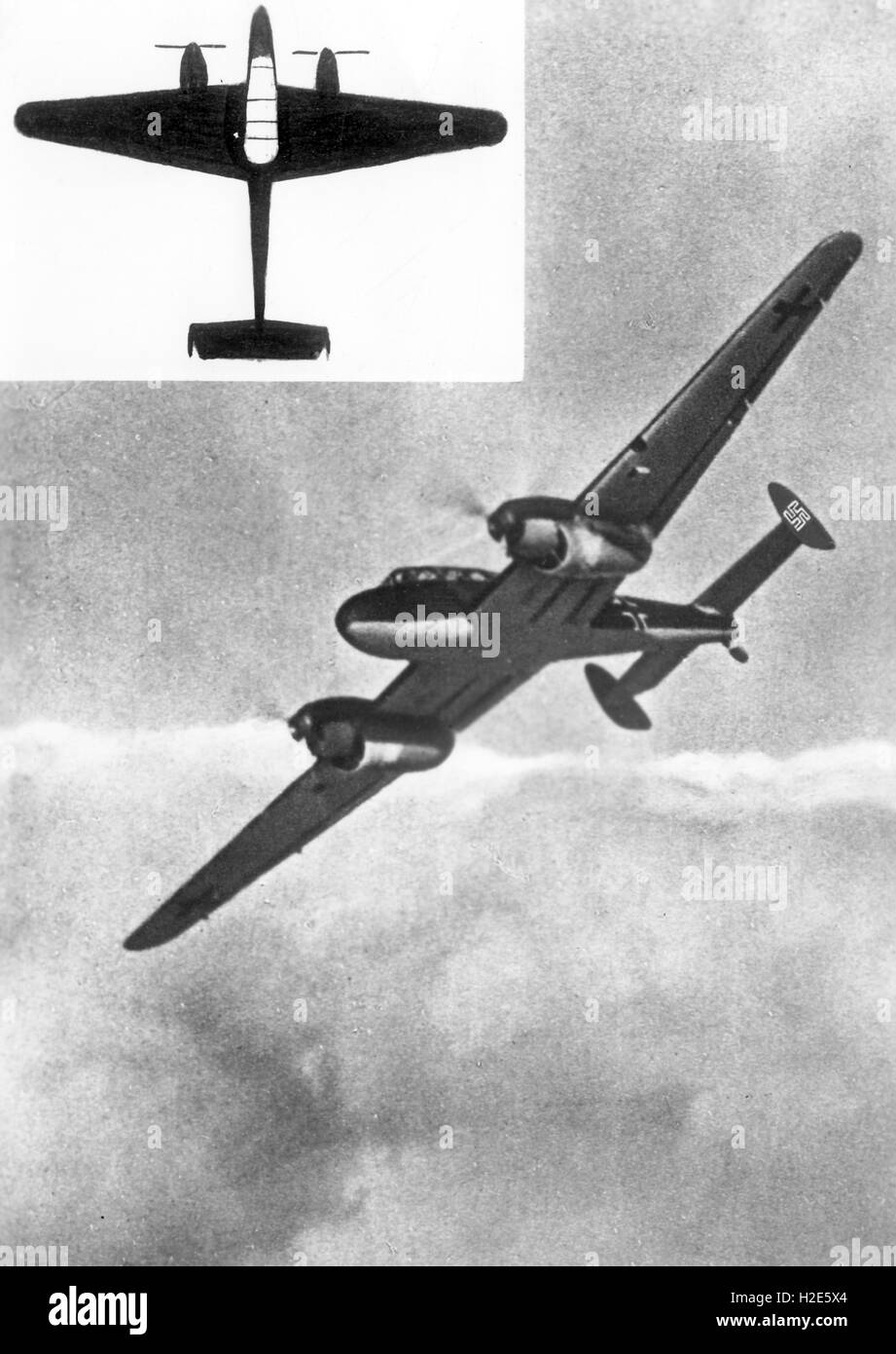 The Nazi propaganda image depicts an aircraft, type Messerschmitt Bf 110 of the German Wehrmacht. The photo was published in January 1940. Fotoarchiv für Zeitgeschichte - NO WIRE SERVICE -  | usage worldwide Stock Photo