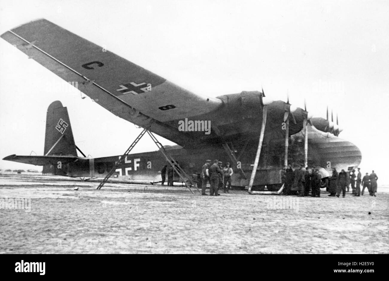 The Nazi propaganda image depicts the transport aircraft Messerschmitt Me 323 'Giant' C8+FN of the German Wehrmacht on the Eastern Front. The photo was published in November 1943. Fotoarchiv für Zeitgeschichte - NO WIRE SERVICE -  | usage worldwide Stock Photo