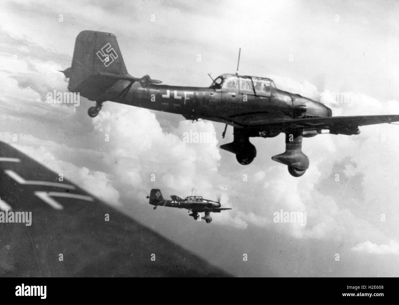 The Nazi propaganda image depicts a dive bomber, type Junker Ju 87 of the German Wehrmacht on the way to an air raid. The photo was published in July 1940. Fotoarchiv für Zeitgeschichte - NO WIRE SERVICE -  | usage worldwide Stock Photo