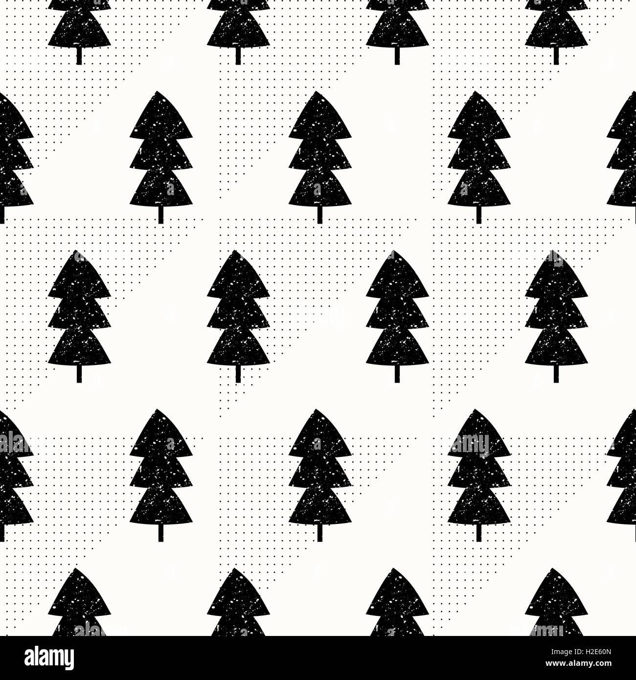 Seamless repeating pattern with Christmas trees in black and textured ...