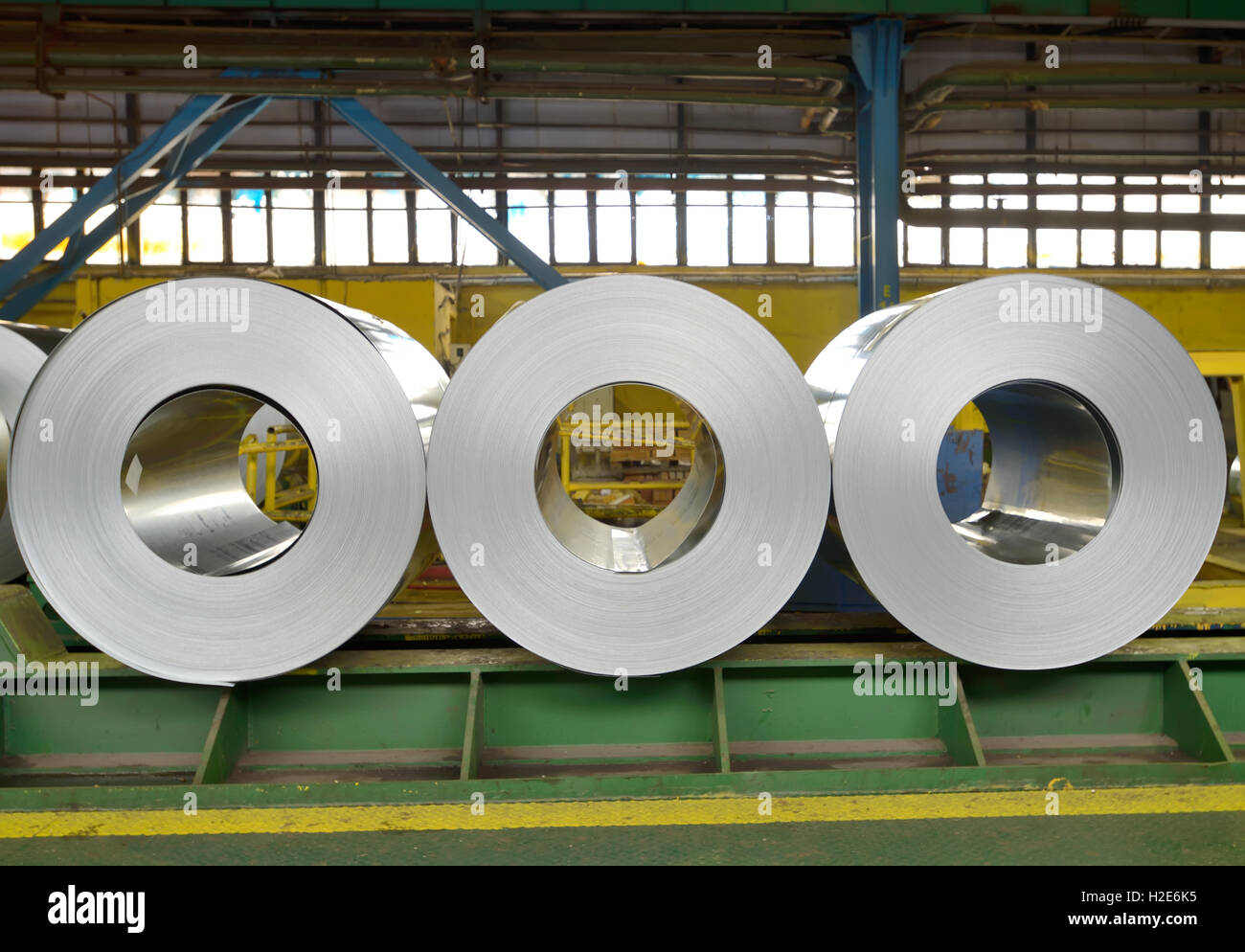 Galvanized steel coil in steel plant Stock Photo