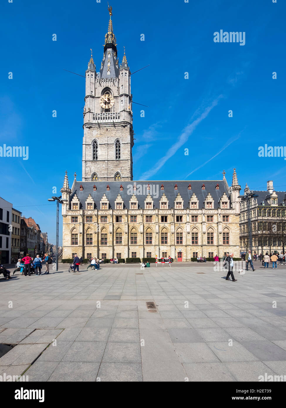 Belfry with cloth hall at Sint-Baafsplein, Ghent, Flanders, Belgium Stock Photo