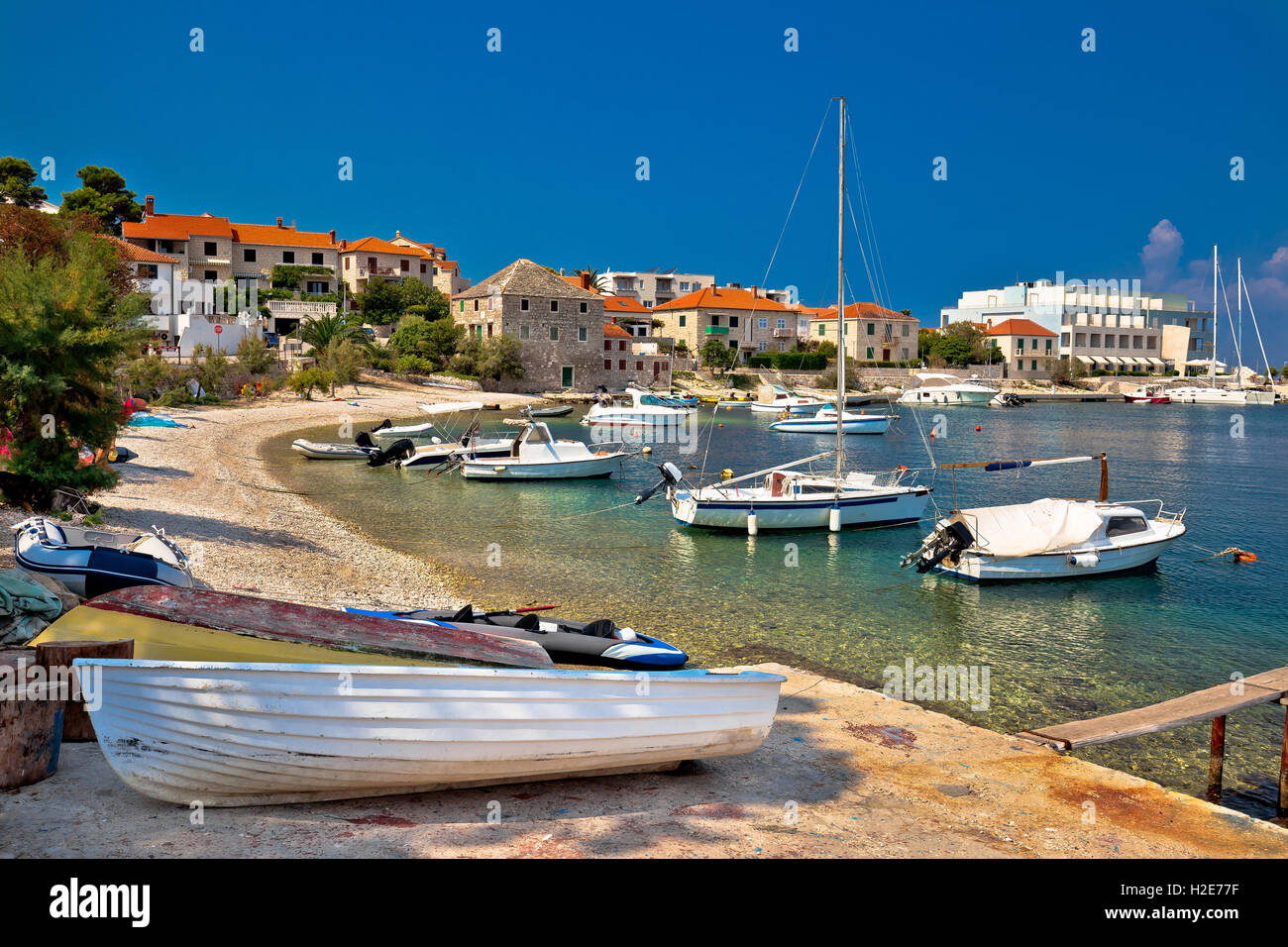 Dalmatian beach in Postira village, Island of Brac, Croatia Stock Photo