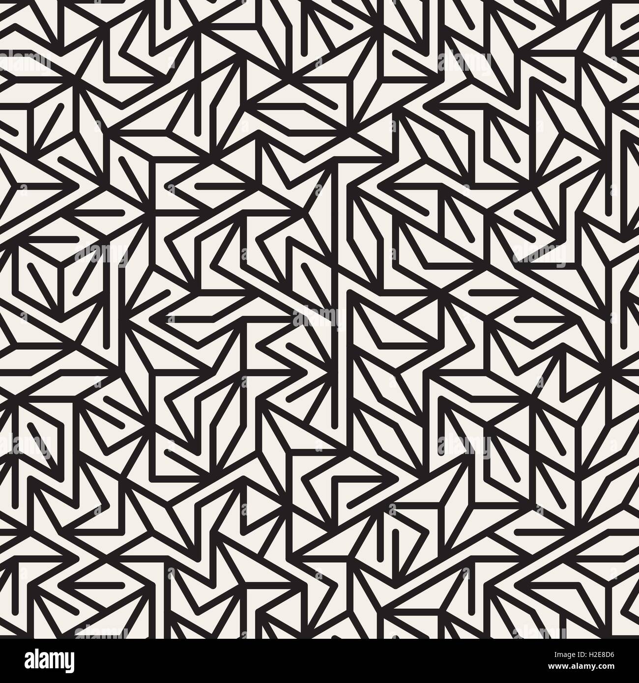Vector Seamless Black And White Irregular Lines Grid Pattern Stock ...