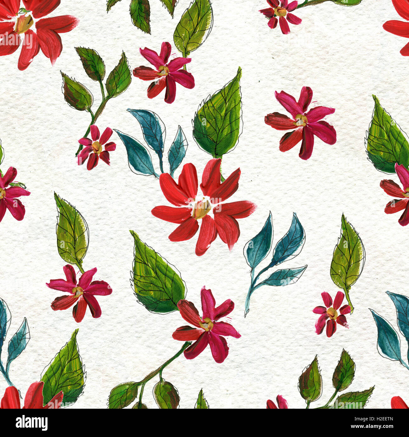 Seamless pattern with red flowers Stock Photo - Alamy