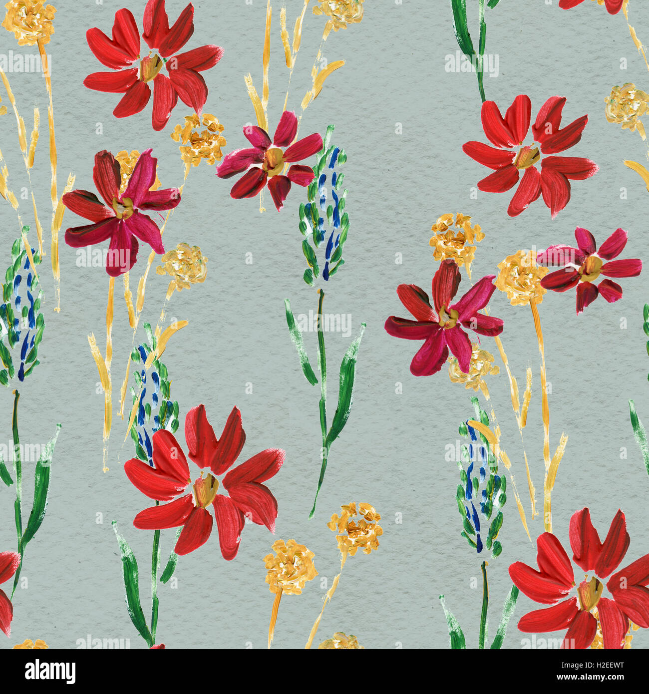 Seamless pattern with red flowers Stock Photo - Alamy