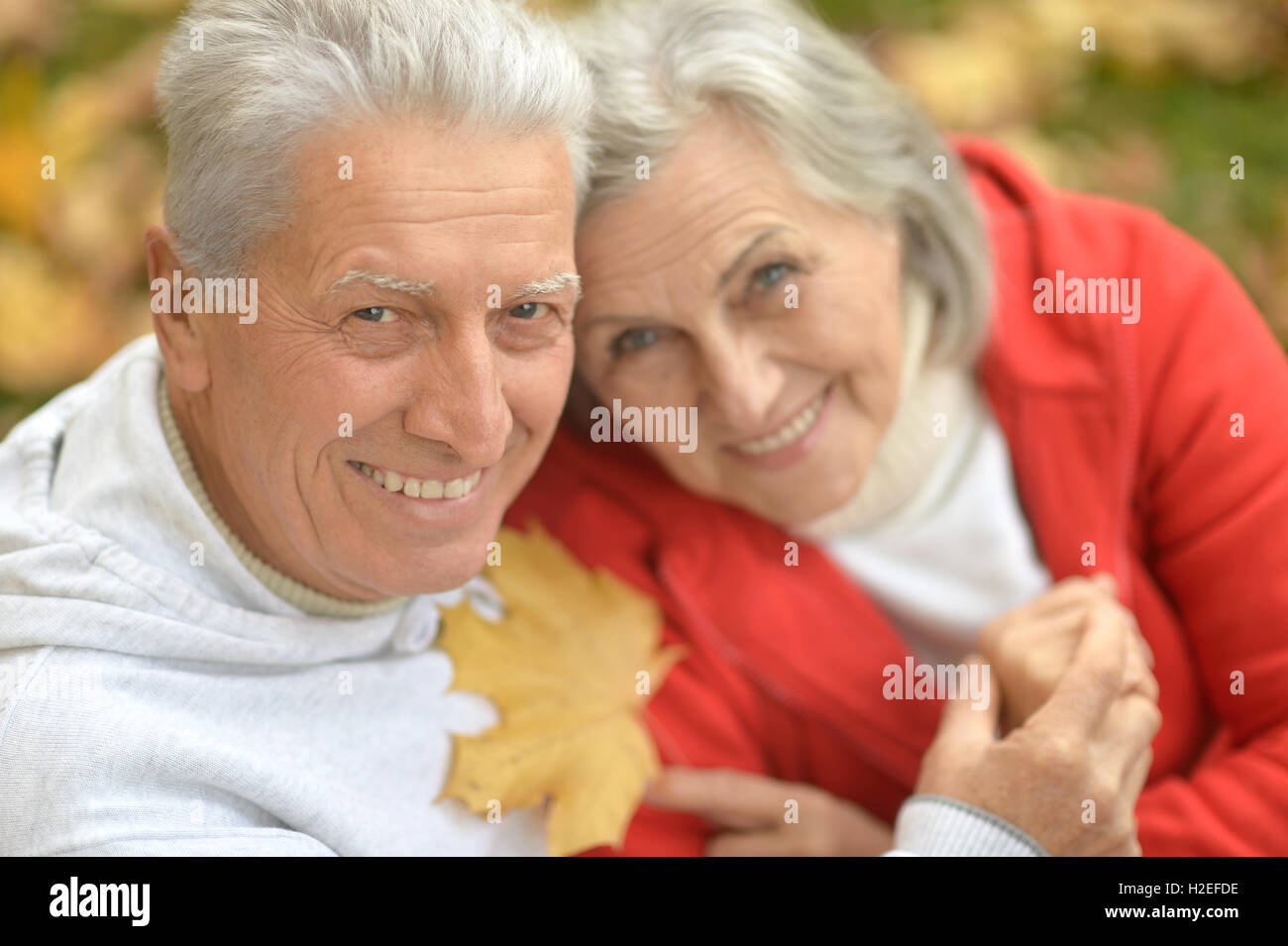 Senior couple in autumn park Stock Photo - Alamy