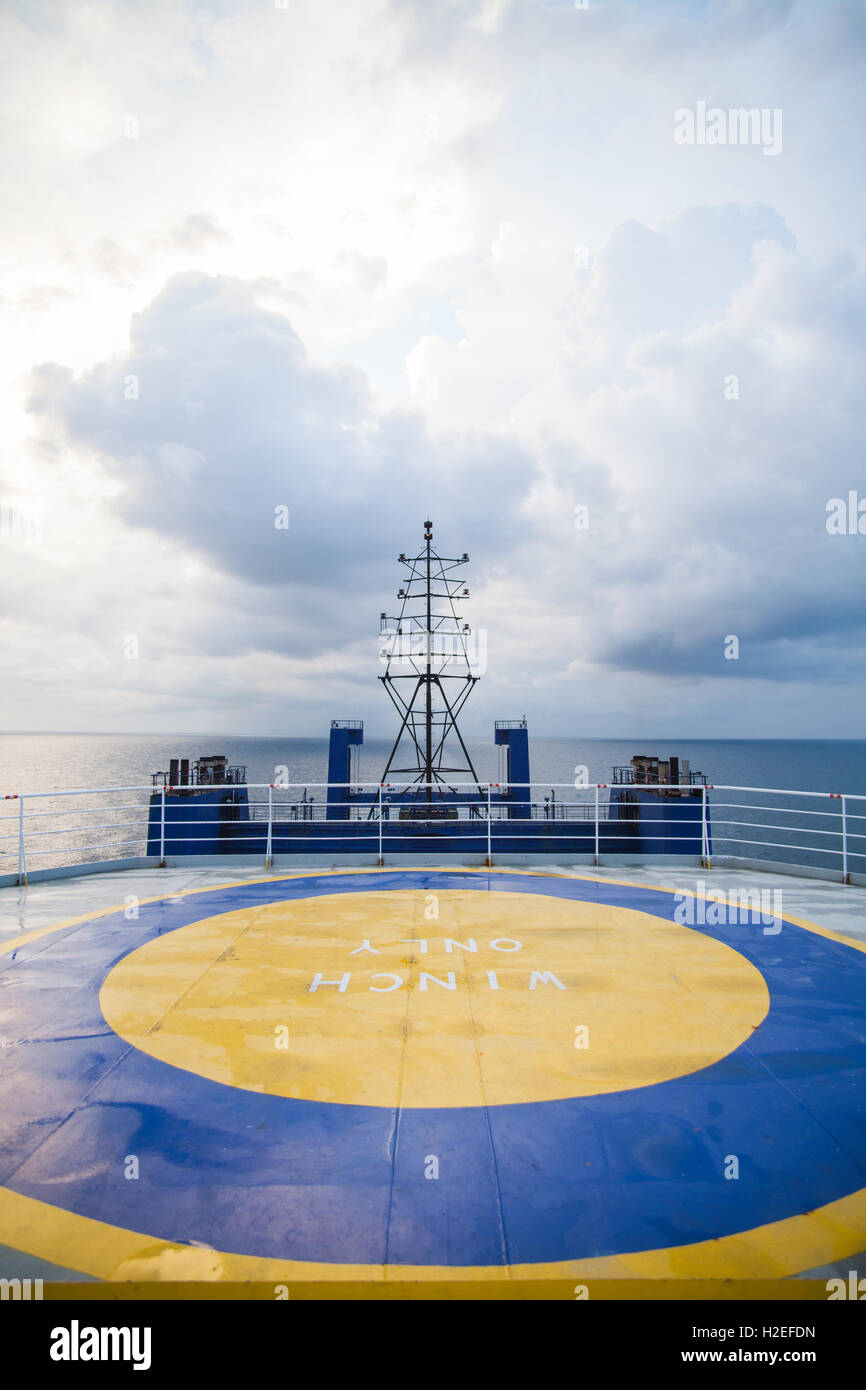 Color image of the landing place for helicopters on a passenger ship. Stock Photo
