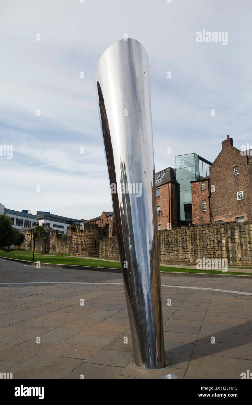 A pin sculpture by the medieval city walls in NewcastleuponTyne