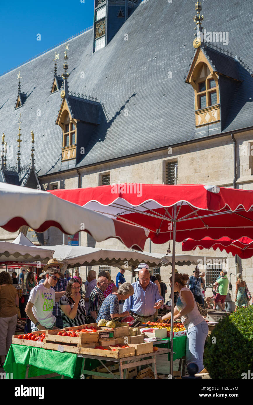 Saturday market in Beaune, Burgundy, France, EU, Europe Stock Photo