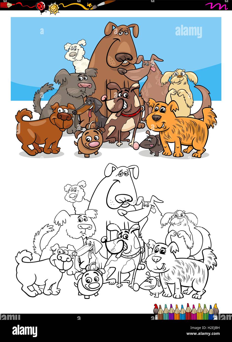 Cartoon Illustration of Dog Characters Group Coloring Book Stock Vector ...