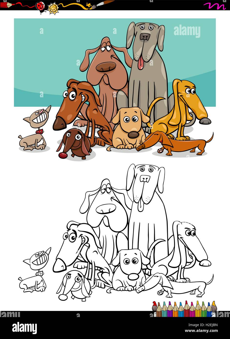 Cartoon Illustration of Dog Animal Characters Group Coloring Book Stock ...