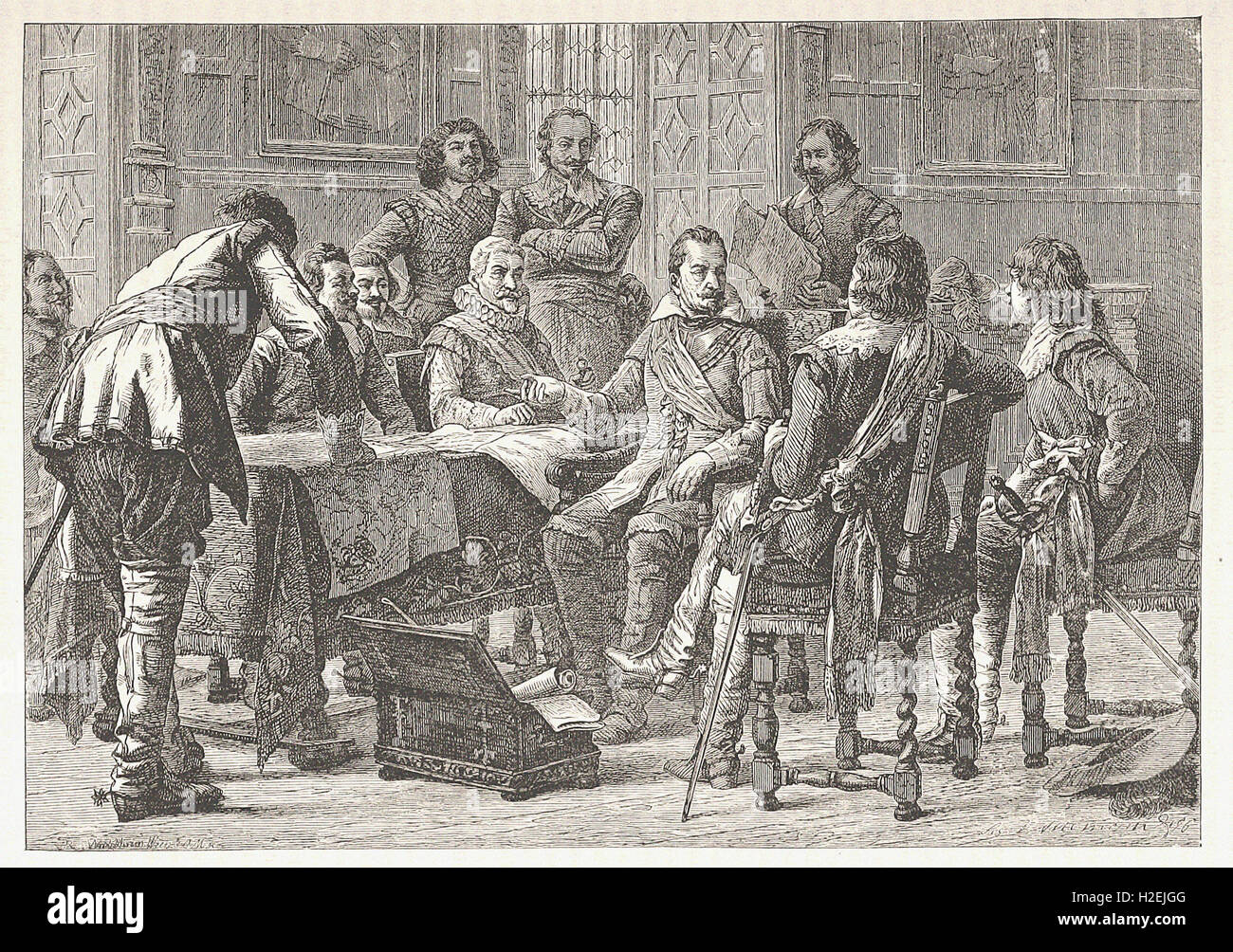WALLENSTEIN AND TILLY HOLDING A COUNCIL OF WAR - from 'Cassell's Illustrated Universal History' - 1882 Stock Photo