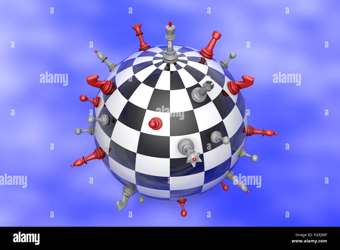 Symbolic image (peaceful planet of chess and chess).  3D illustration render Stock Photo