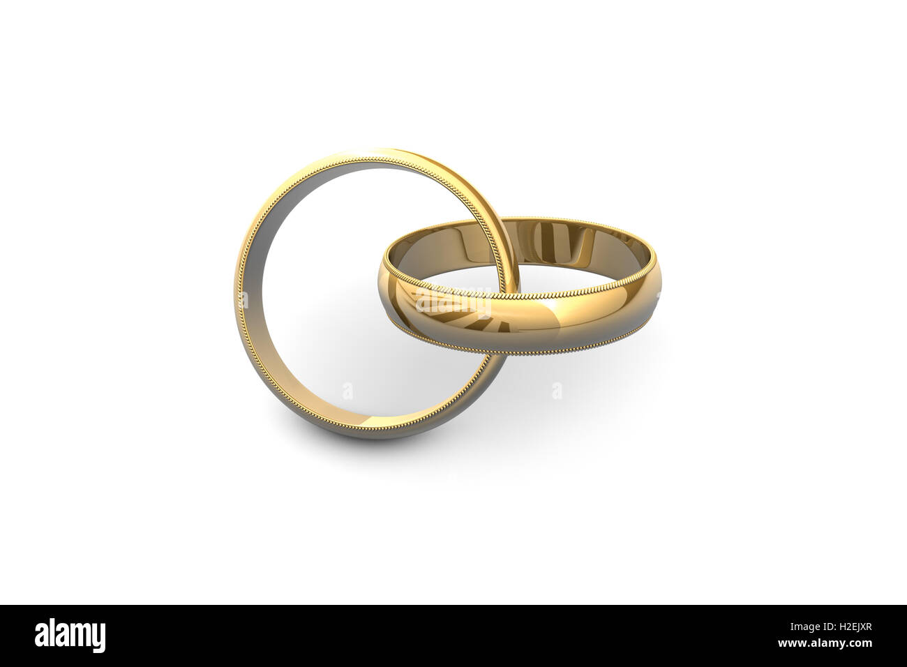 Gold wedding rings isolated on white background. Stock Photo