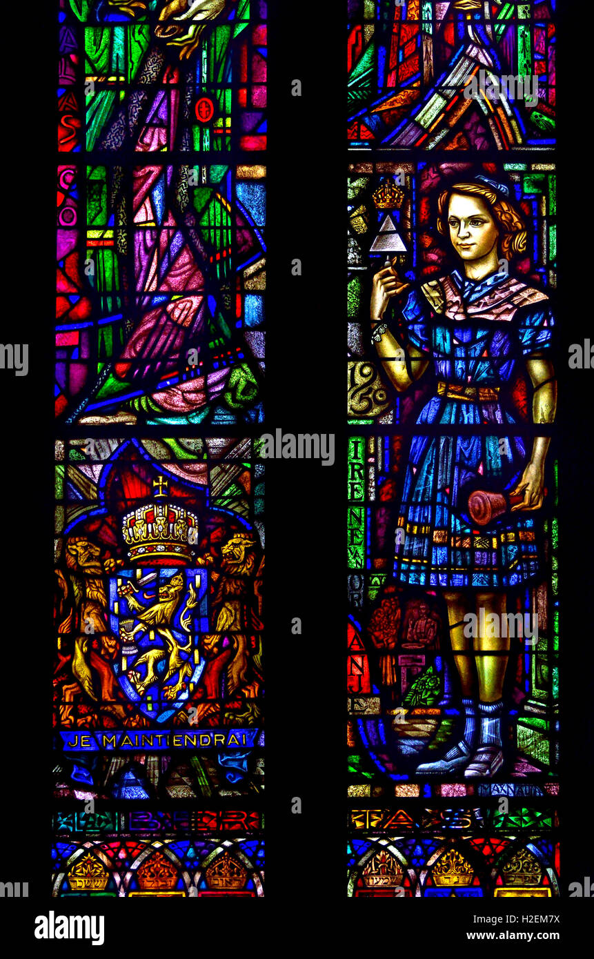 London, England, UK. Dutch Church, Austin Friars (Nederlandse Kerk Londen) Stained glass window: Princess Irene of Orange.... Stock Photo
