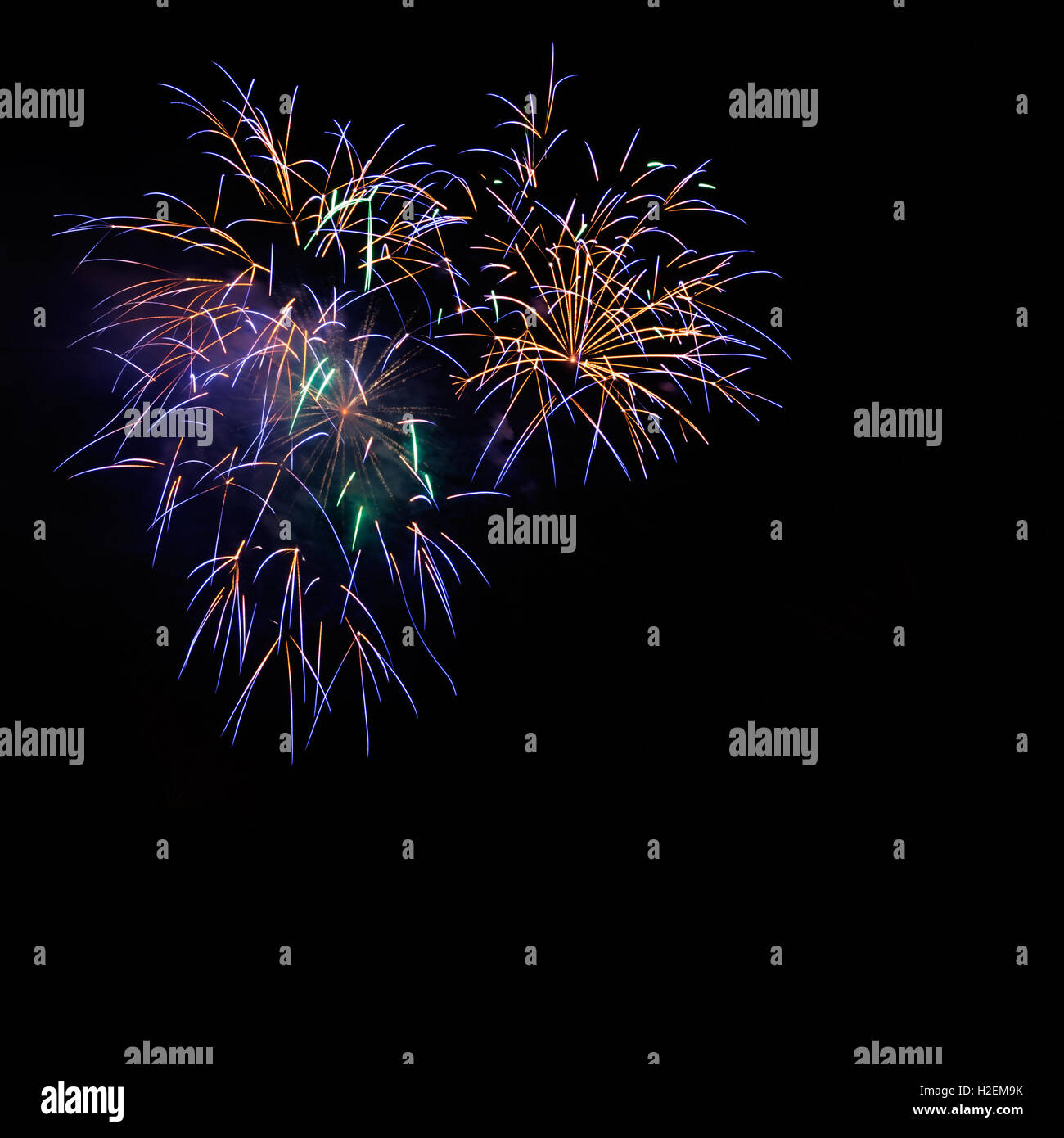 Beautiful golden, blue colorful celebration fireworks, salute with