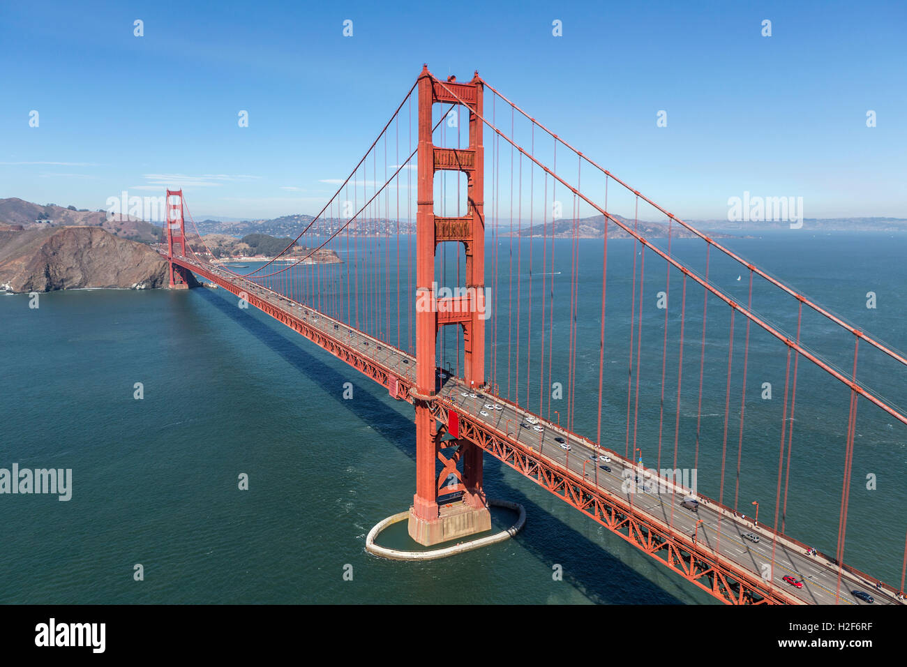 Aerial of the Golden Gate Bridge and Marin Headlands near San Francisco, California. Stock Photo