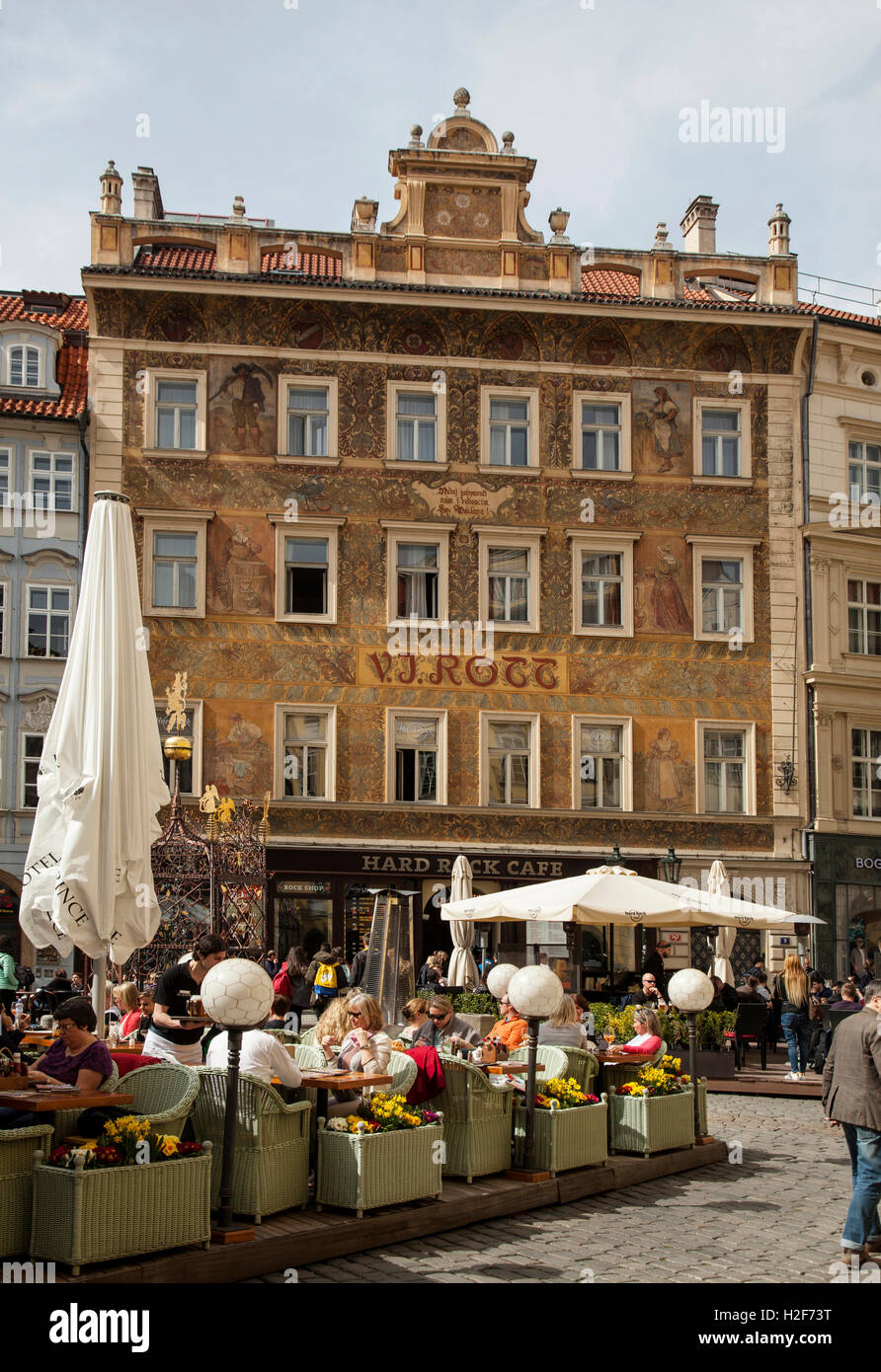 Hard Rock Cafe U Rotta coffee house in Small Square, Prague. Stock Photo