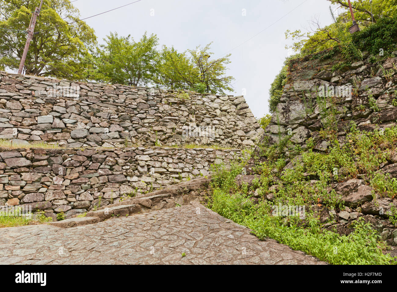 Stone walls (ishigaki) of Wakayama castle, Japan Stock Photo
