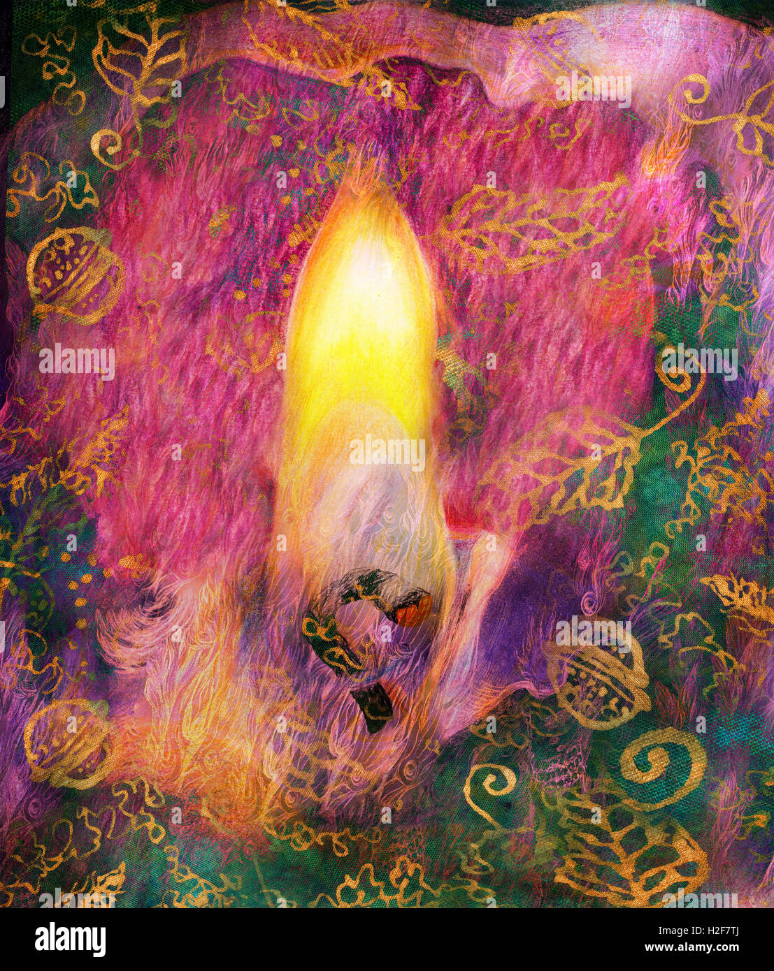 graphic illustration of candle flame and candlewick closeup Stock Photo