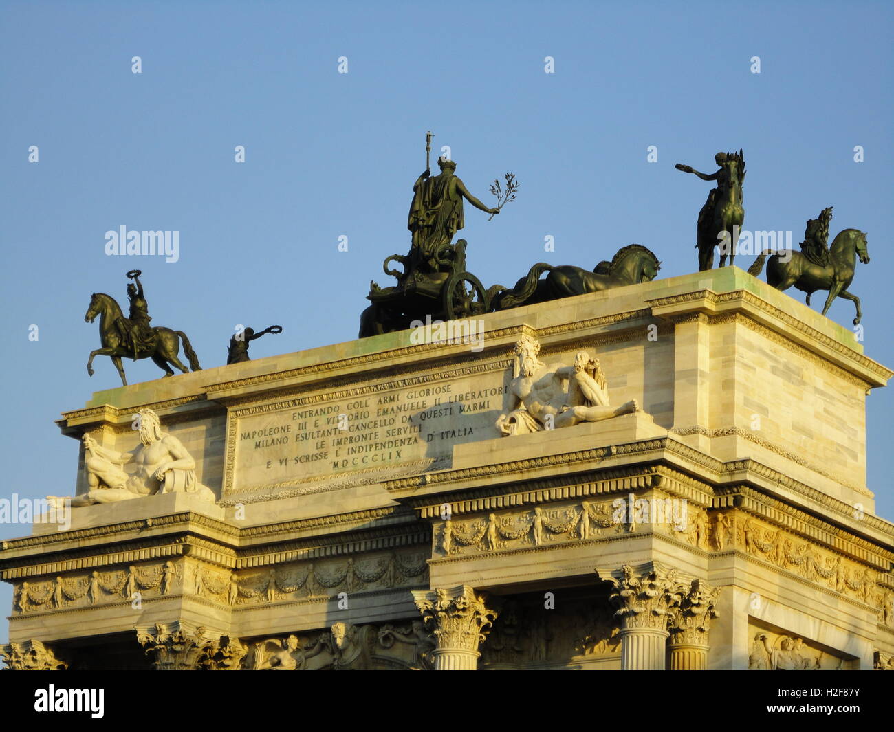 a beautiful detail of the top of the 'Arco della Pace', Milan, Italy Stock Photo