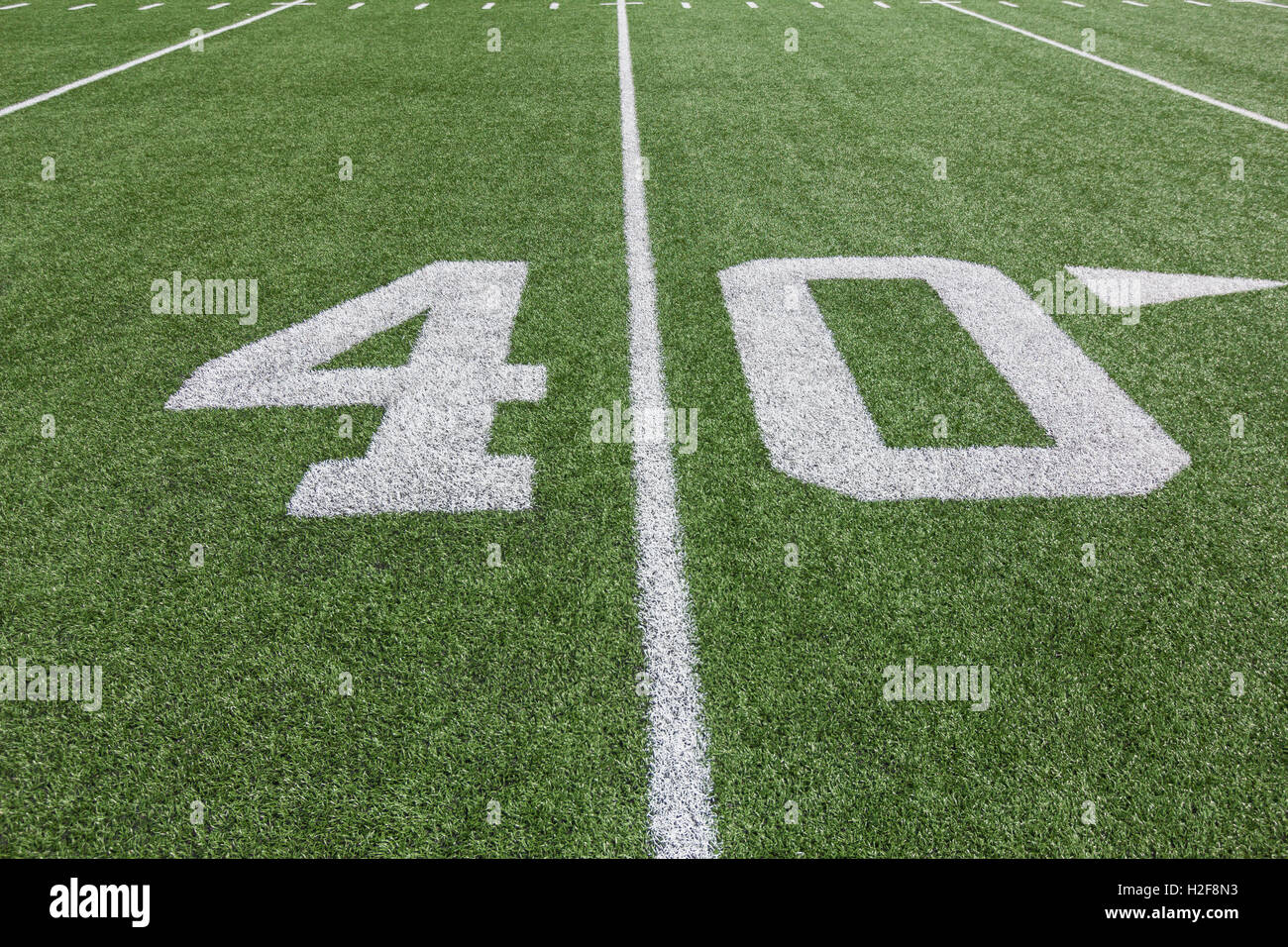 Yardage markers on a football field Stock Photo Alamy
