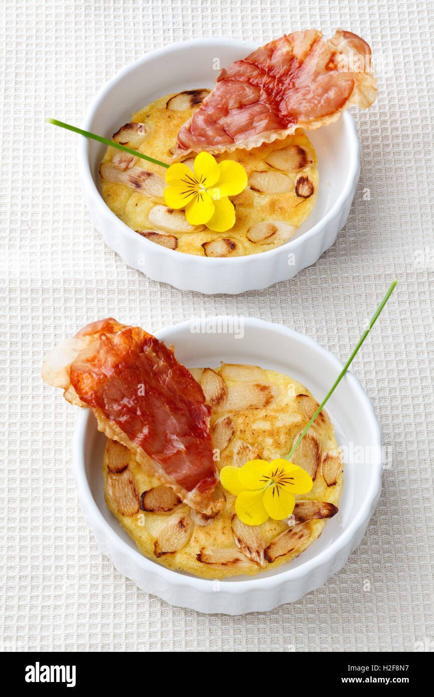 Asparagus pancakes with bacon Stock Photo Alamy