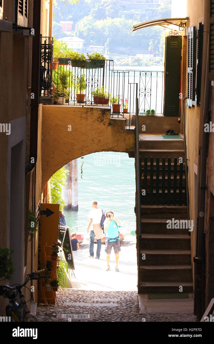 a beautiful alley with a characteristic entrance on the 'island of the fisherman', Isola dei pescatori, Stresa, Lake Maggiore, Italy Stock Photo