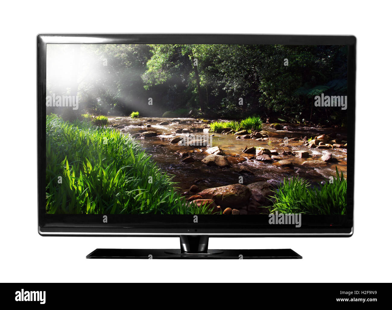 big tv screen with landscape Stock Photo Alamy