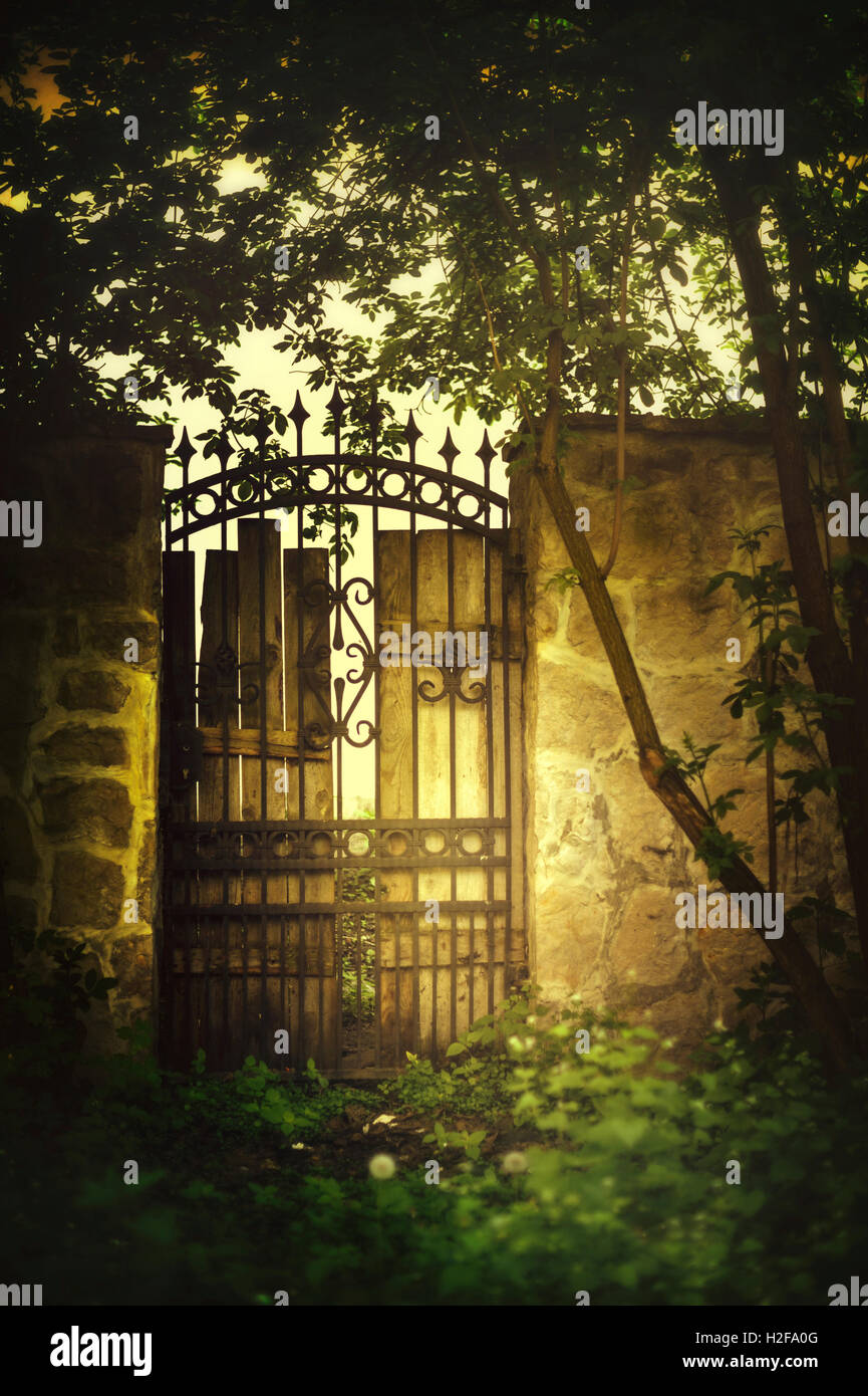 view of the old beautiful gate in garden Stock Photo