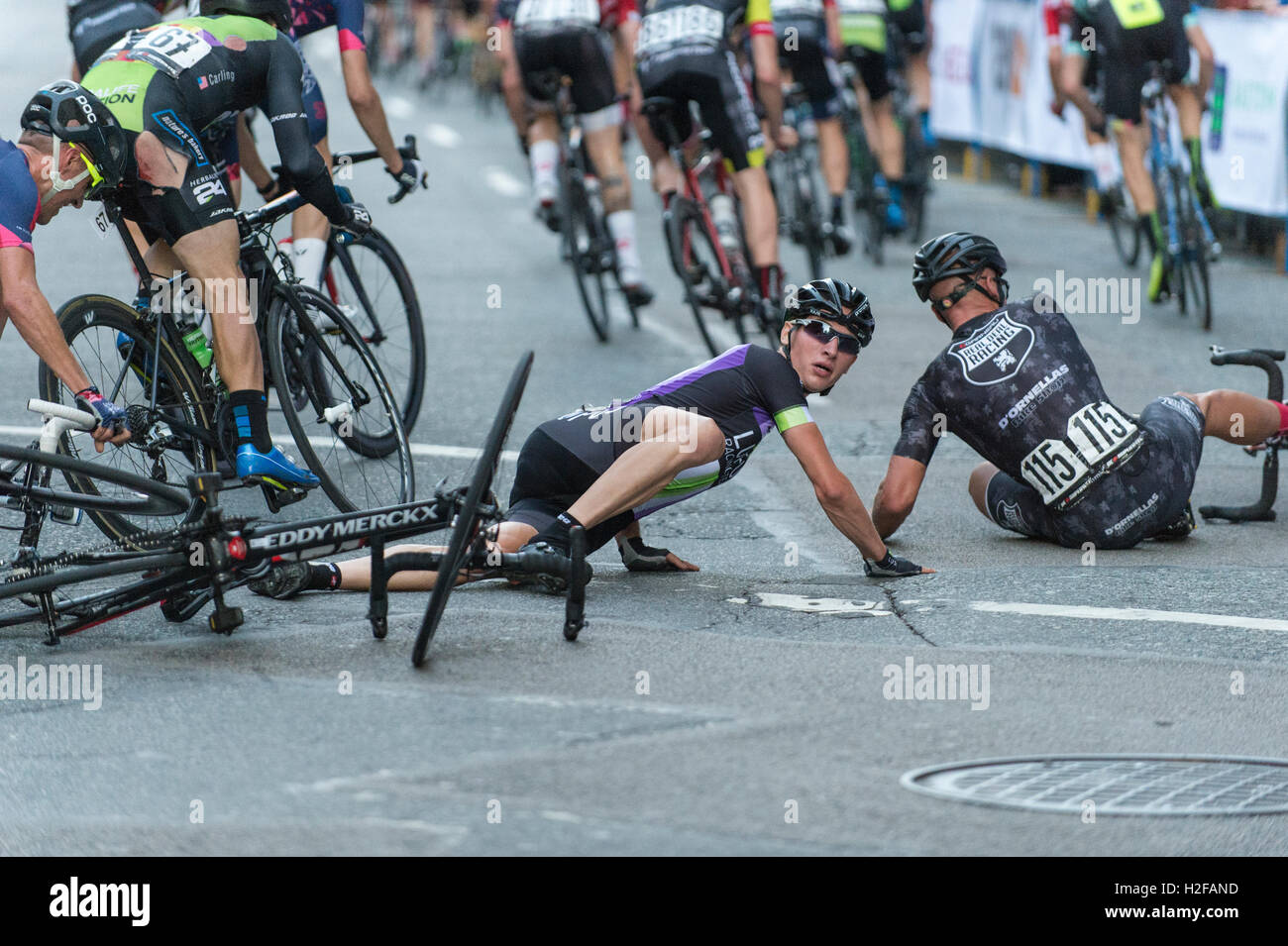 Gastown Prix road cycling race accident, Vancouver British Columbia. Stock Photo