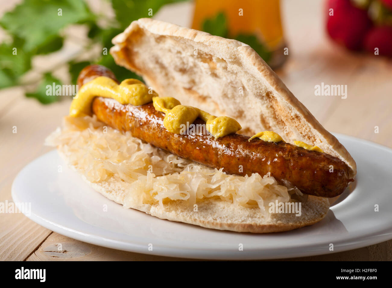bavarian sandwich with sauerkraut and sausage Stock Photo Alamy