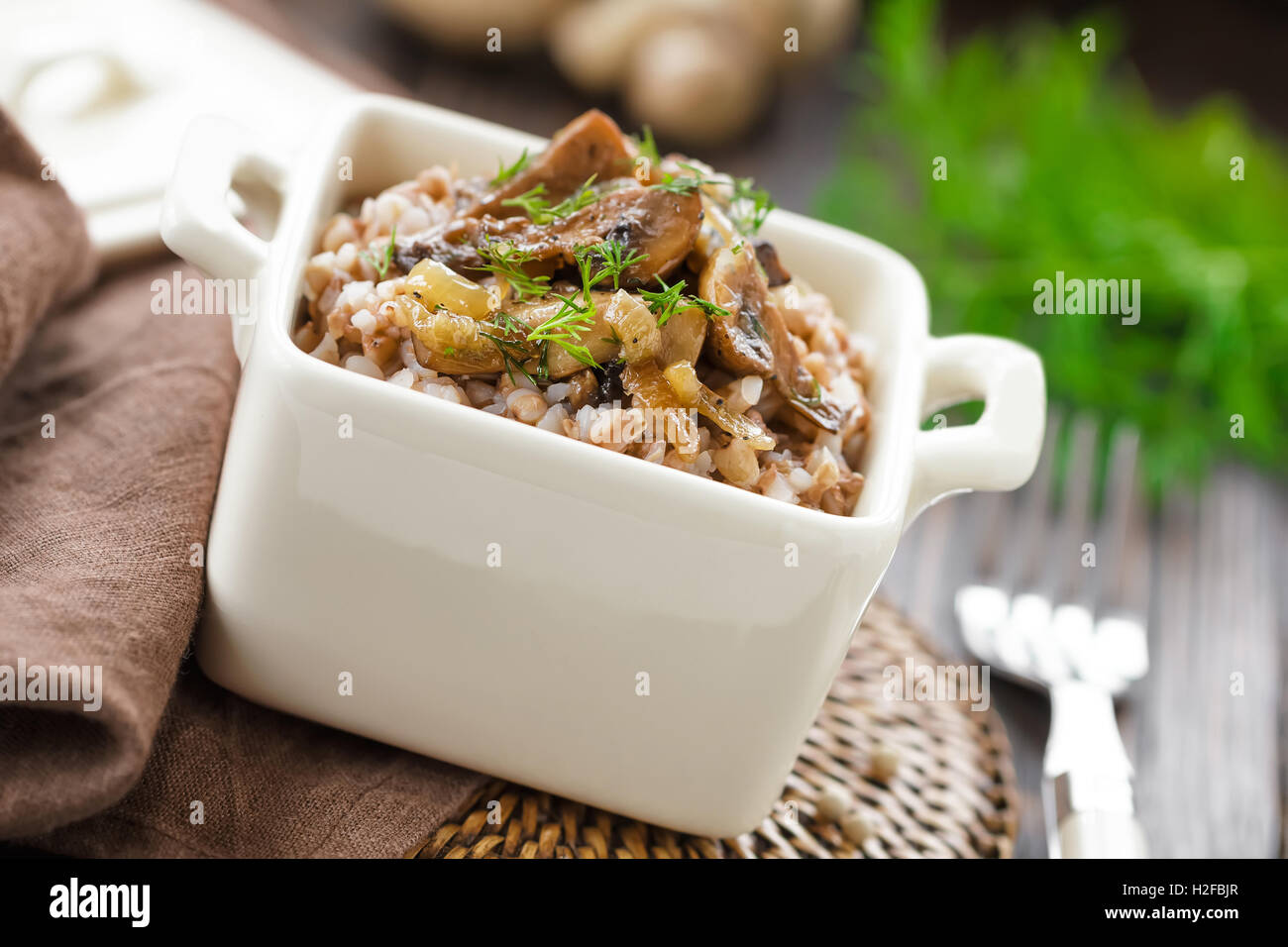 Buckwheat porridge with mushrooms Stock Photo Alamy