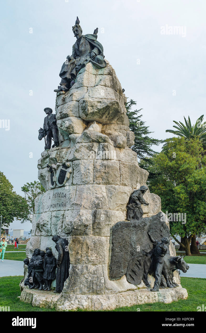 Monument to José María de Pereda in the city of Santander, Cantabria, Spain Stock Photo