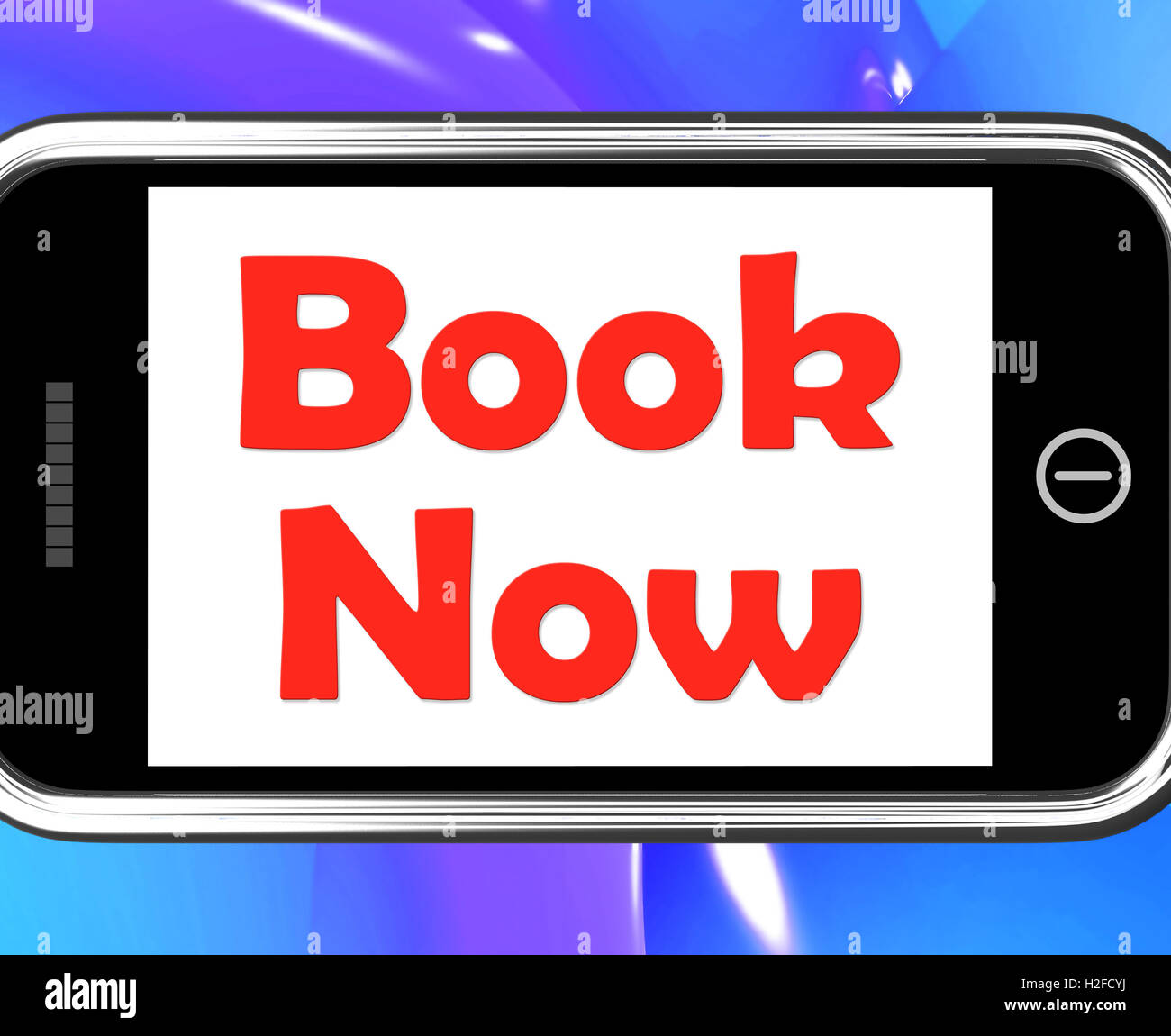 Book Now On Phone Shows For Hotel Or Flight Reservation Stock Photo