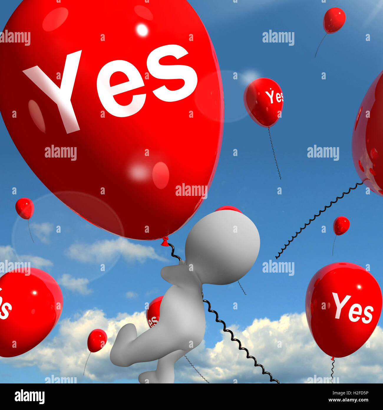 Yes Balloons Means Certainty and Affirmative Approval Stock Photo