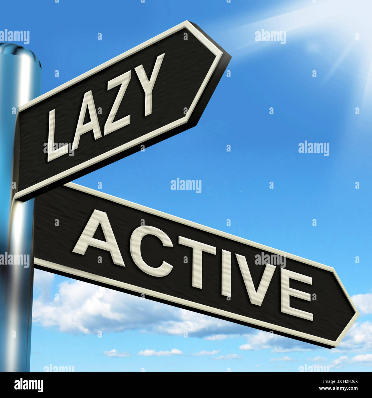 Lazy Active Signpost Shows Lethargic Or Motivated Stock Photo